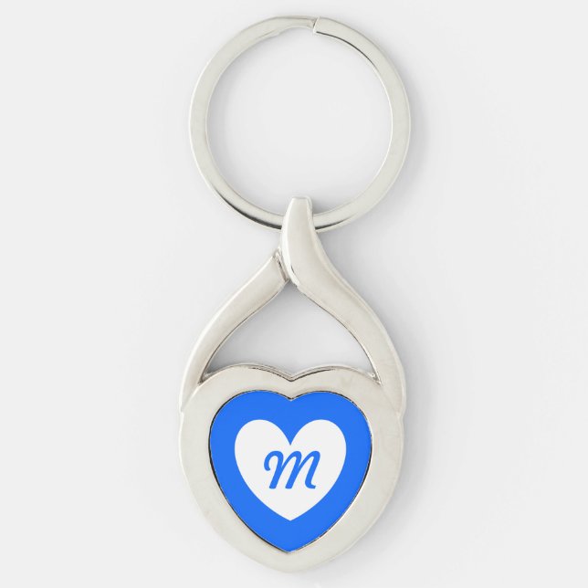 Monogram White heart on blue Keychain (Front)