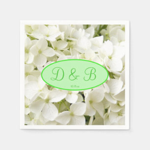 Monogram White Hydrangea Wedding Napkins