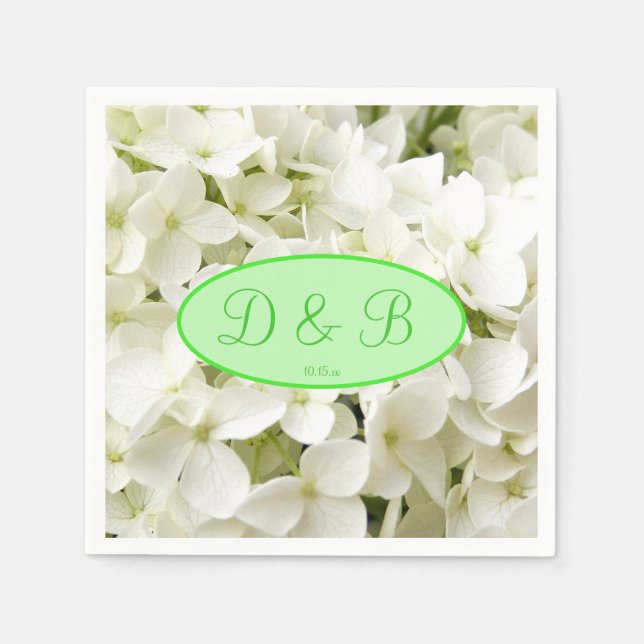 Monogram White Hydrangea Wedding Napkins (Front)