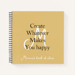 Monogram White Initial Motivational Black Gold Notebook