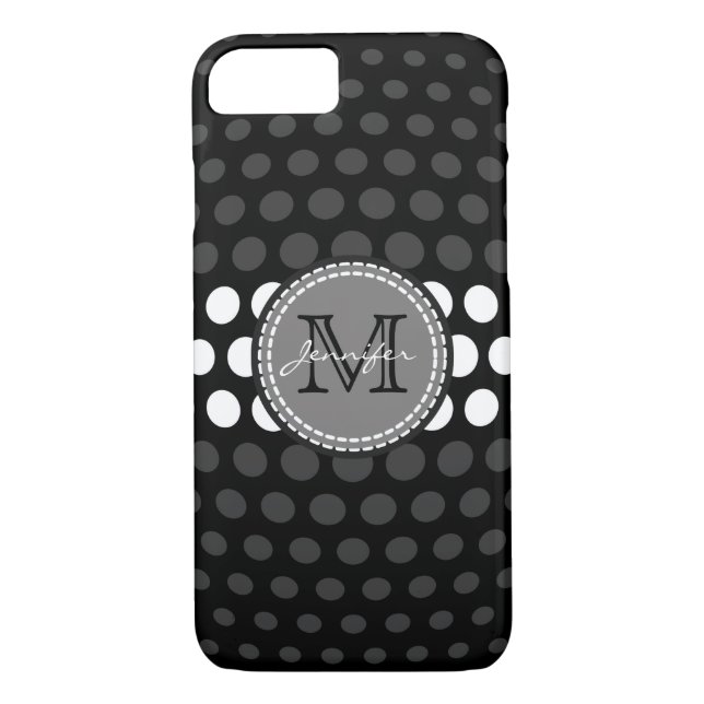 Monogram White & Jet Polka Dots Pattern Case-Mate iPhone Case (Back)