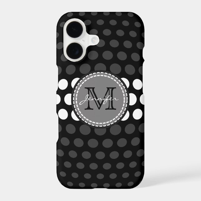 Monogram White & Jet Polka Dots Pattern Iphone Case (Back)