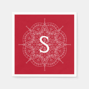 Monogram White Lace On Red Paper Plate Napkins