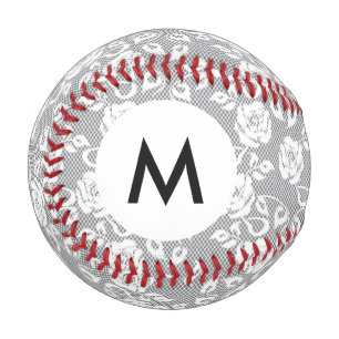 Monogram White lace pattern on gray background Baseball