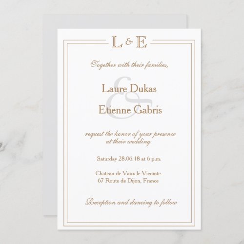 Monogram white light gray ampersand modern wedding invitation
