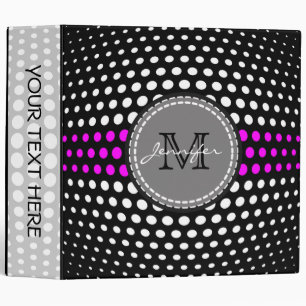Monogram White & Magenta Polka Dots Pattern Binder