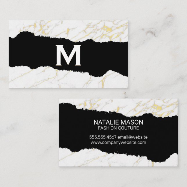 Monogram | White Marble | Gold Foil Business Card (Front/Back)