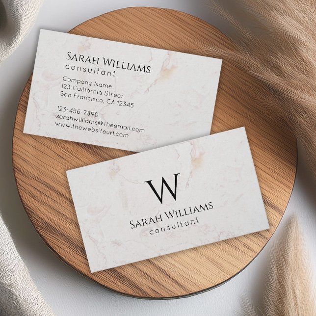 Monogram White Marble Simple Modern Black Initial Business Card (Creator Uploaded)