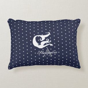monogram White mermaid on Navy blue Accent Pillow