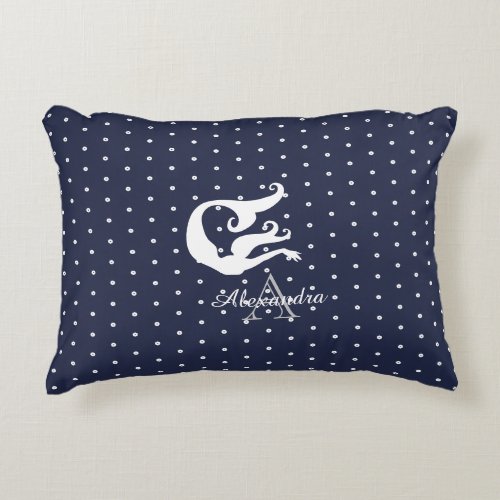 monogram White mermaid on Navy blue  Accent Pillow