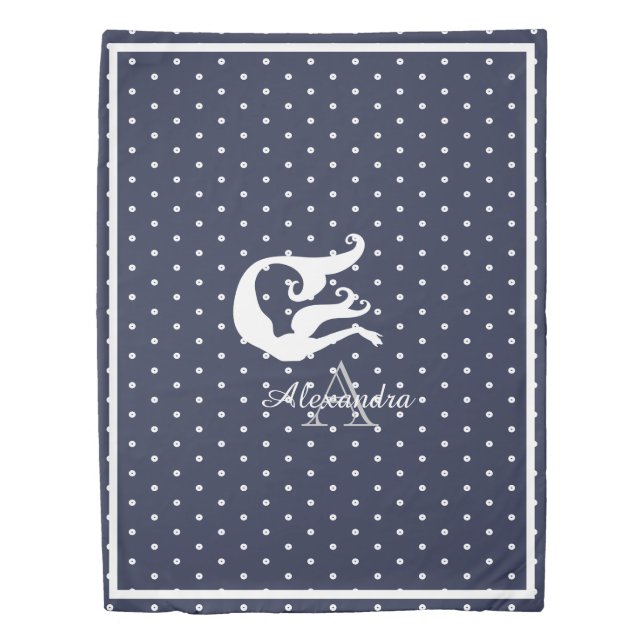 monogram White mermaid on Navy blue  Duvet Cover (Front)