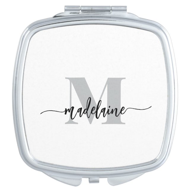 Monogram White Modern Elegant  Compact Mirror (Front)