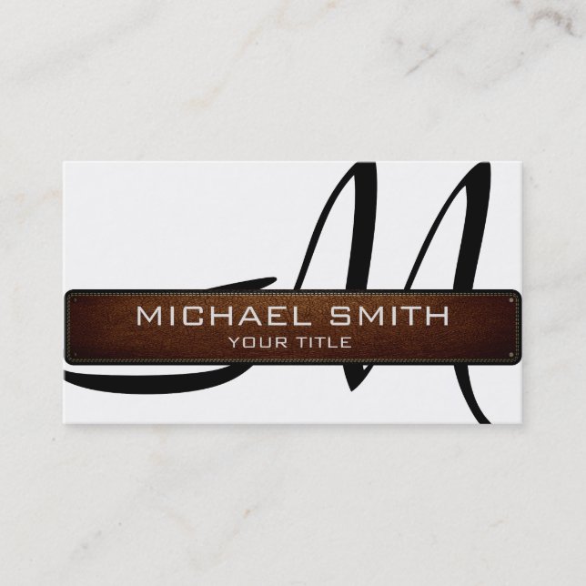 Monogram White Modern Leather Look Business Card (Front)