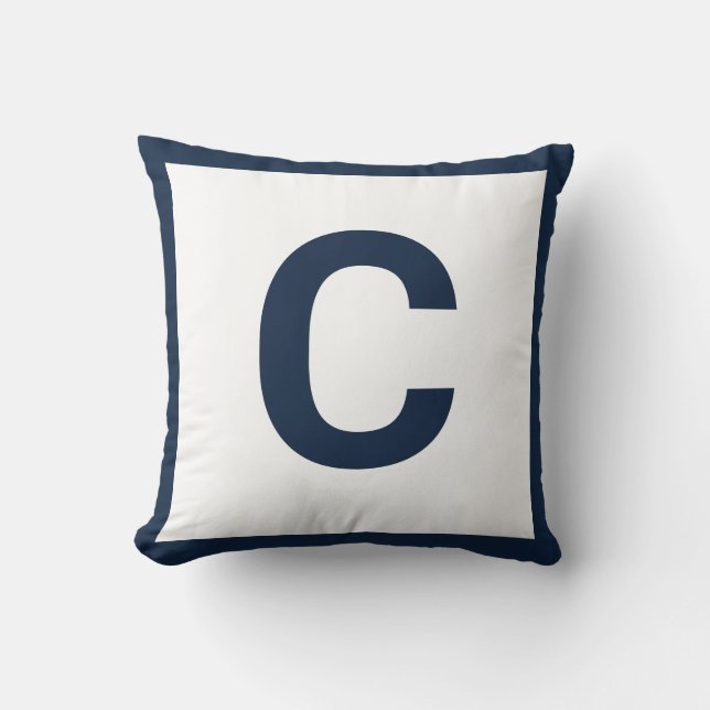 MONOGRAM WHITE NAVY DOUBLESIDED Cushion Pillow (Front)