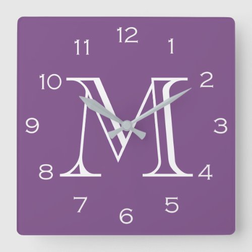 Monogram White Numbers On Purple Wall Clock arc2