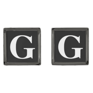 Monogram White on Black or Any Custom Color Gunmetal Finish Cufflinks