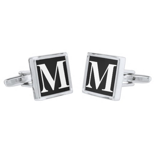 Monogram White on Black or Any Custom Color Silver Cufflinks