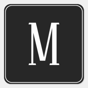 Monogram White on Black Square Sticker