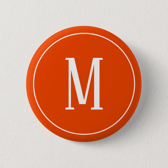 Monogram White on Bright Orange Round Button (Front)
