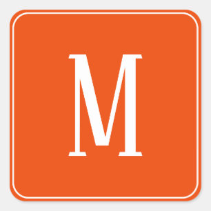 Monogram White on Bright Orange Square Sticker