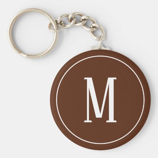 white on brown monogram keychain
