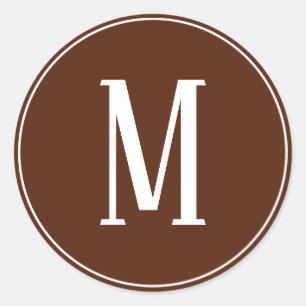 Monogram White on Brown Round Sticker