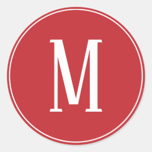 Monogram White on Dark Red Round Sticker