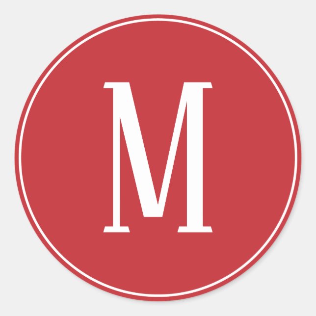 Monogram White on Dark Red Round Sticker (Front)