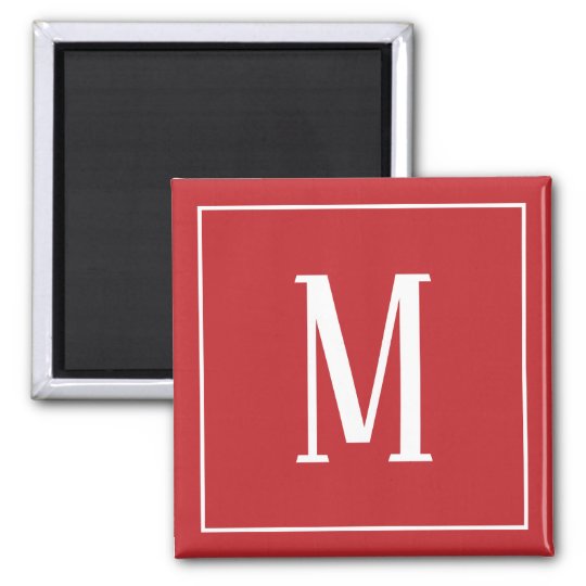 white on dark red monogram magnet