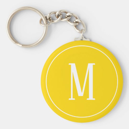 white on golden yellow monogram keychain