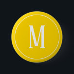 Monogram White on Golden Yellow Round Button<br><div class="desc">A round button with a white monogram on a golden yellow background. Customize the button with your own initial or initials,  colors,  among other options.</div>