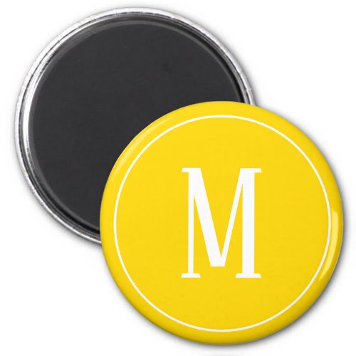 Monogram White on Golden Yellow Round Magnet