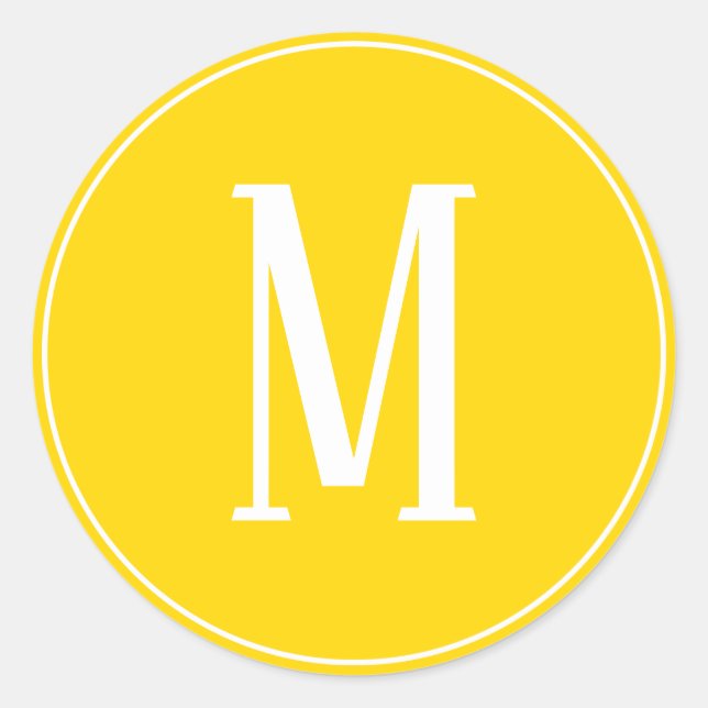 Monogram White on Golden Yellow Round Sticker (Front)