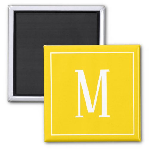 Monogram White on Golden Yellow Square Magnet