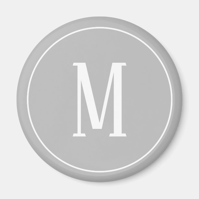 Monogram White on Gray Round Magnet (Front)