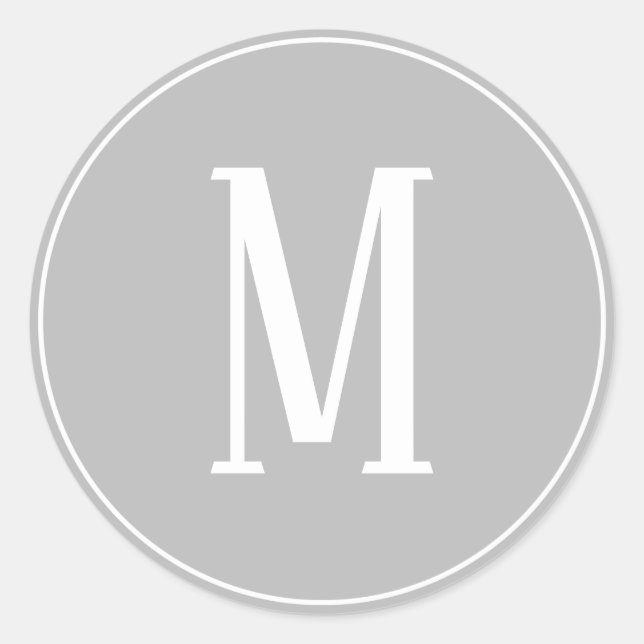 Monogram White on Gray Round Sticker (Front)
