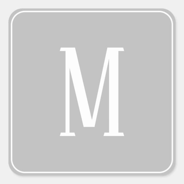 Monogram White on Gray Square Sticker (Front)
