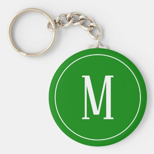 white on green monogram keychain
