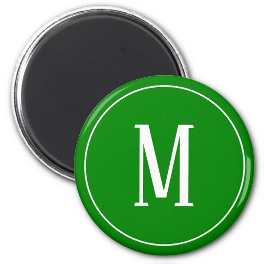 white on green monogram magnet