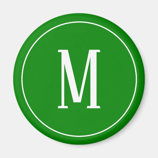 white on green monogram magnet