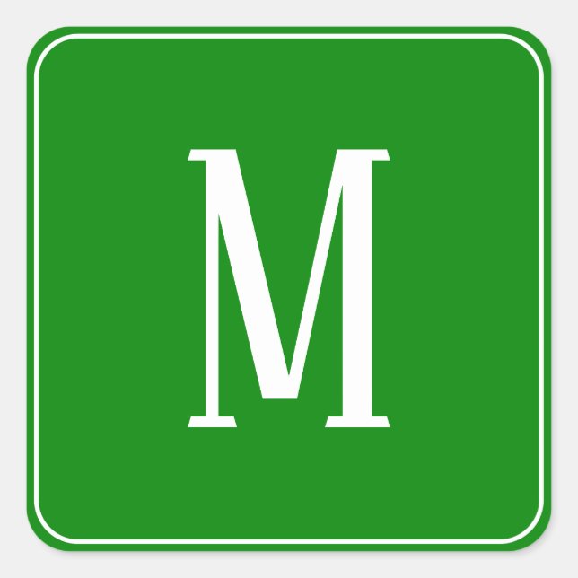Monogram White on Green Square Sticker (Front)