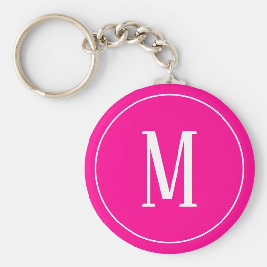 white on hot pink monogram keychain