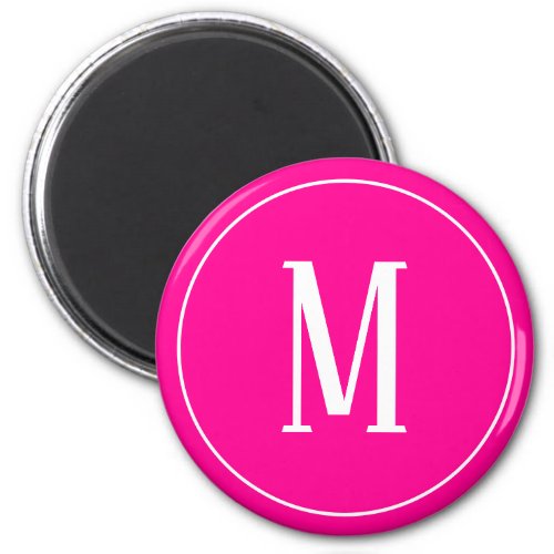 Monogram White on Hot Pink Round Magnet