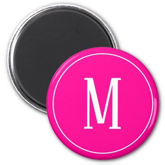 white on hot pink monogram magnet