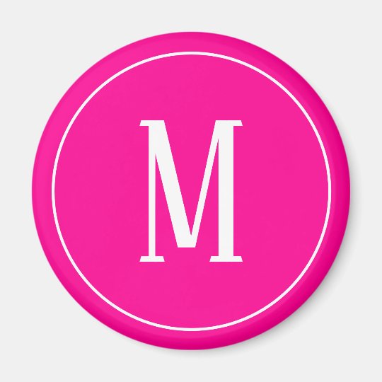 white on hot pink monogram magnet