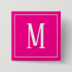 Monogram White on Hot Pink Square Button