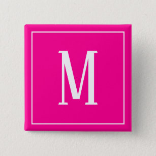 Monogram White on Hot Pink Square Button