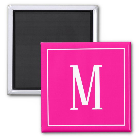 white on hot pink monogram magnet