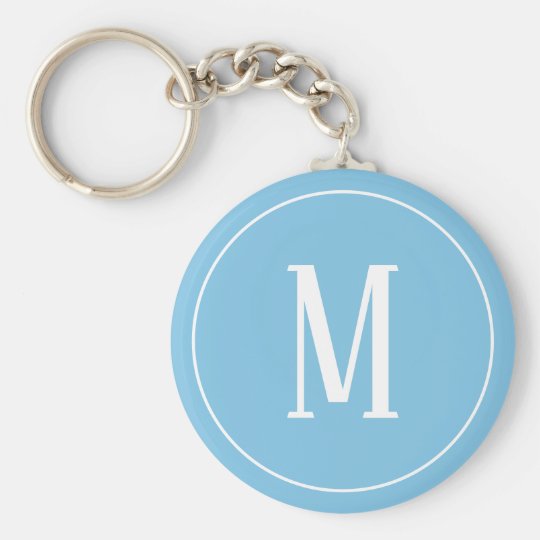white on blue monogram keychain