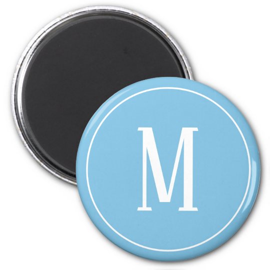 white on blue monogram magnet